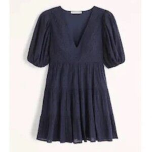Abercrombie Plunge Puff Sleeve Mini Dress Size S Color Navy